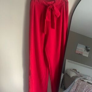Francesca's Collections Red Wide-Leg Tie Waist Pants